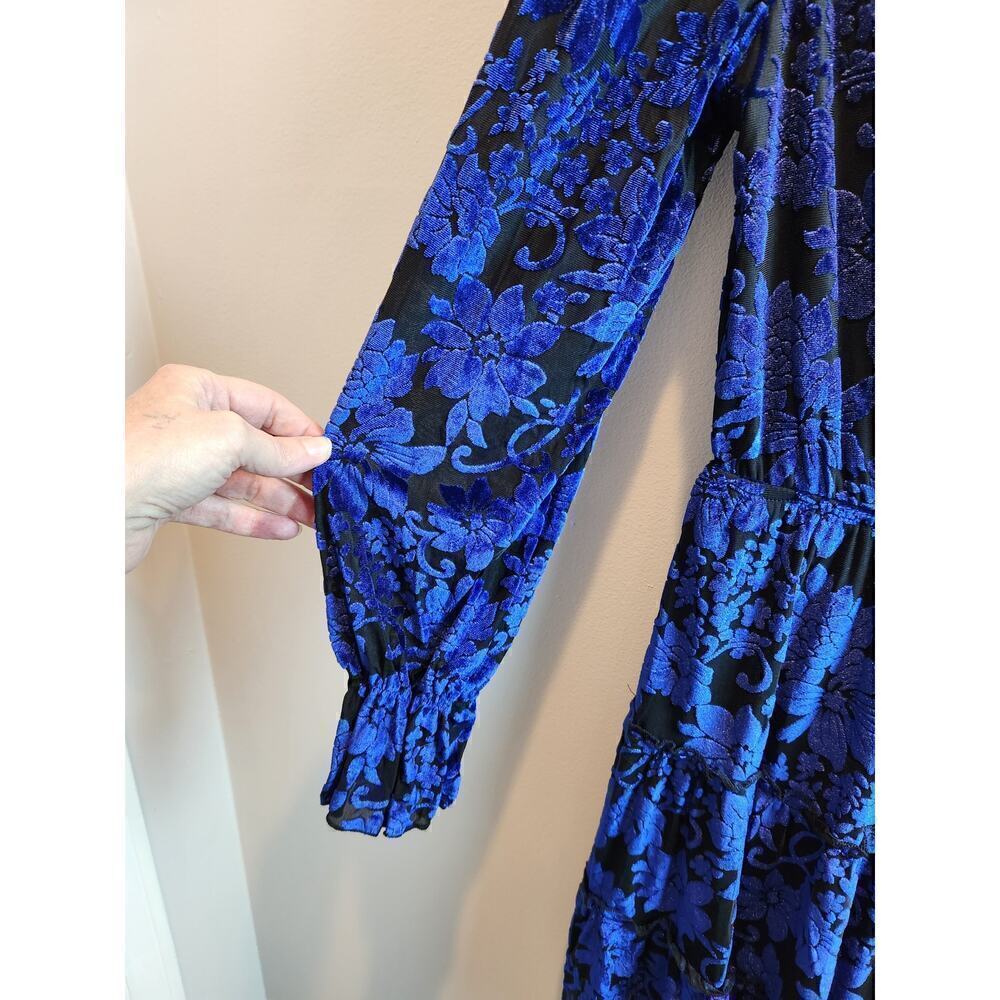 Allison & Kelly Blue tiered velvet burnout dress sz M floral witchy fairy goth - Picture 4 of 12